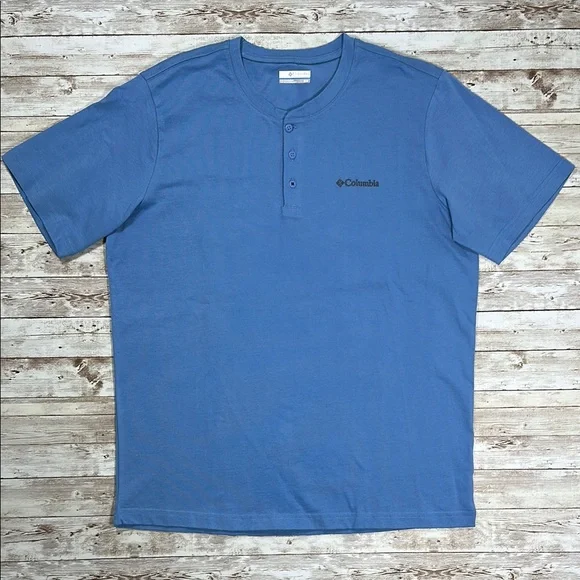 Columbia Men's Short Sleeve Henley II Shirt Landroamer sz Medium Skyler Blue - Picture 1 of 11